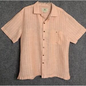 Island‎ Shores Camp Shirt Men XL Coral Stripe Linen Blend Short Sleeve Button Up